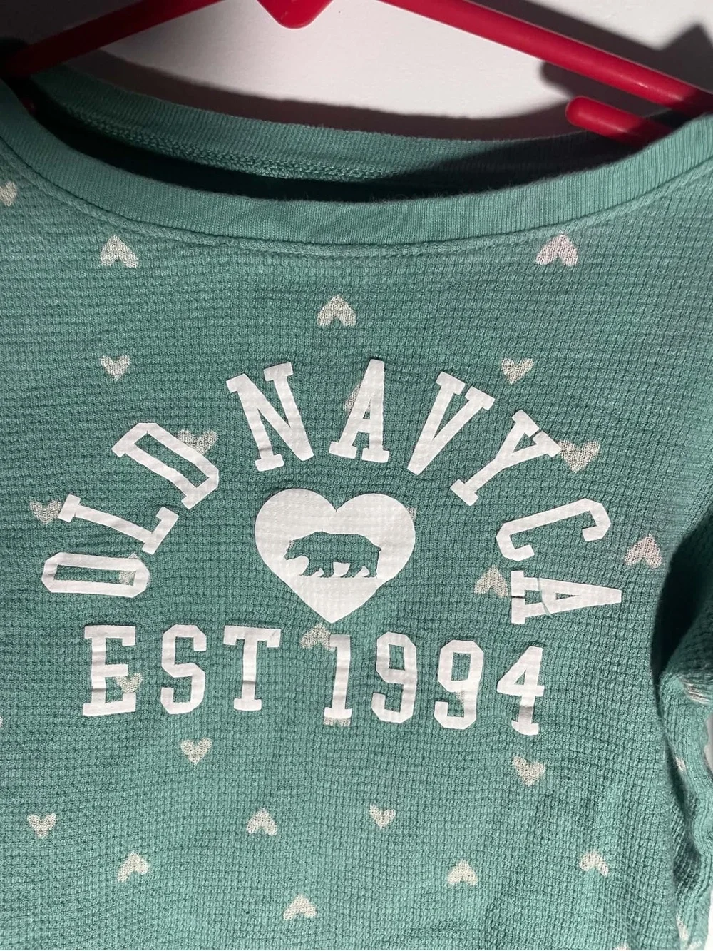 Old Navy Teal Green Long Sleeve Graphic Tee with Hearts